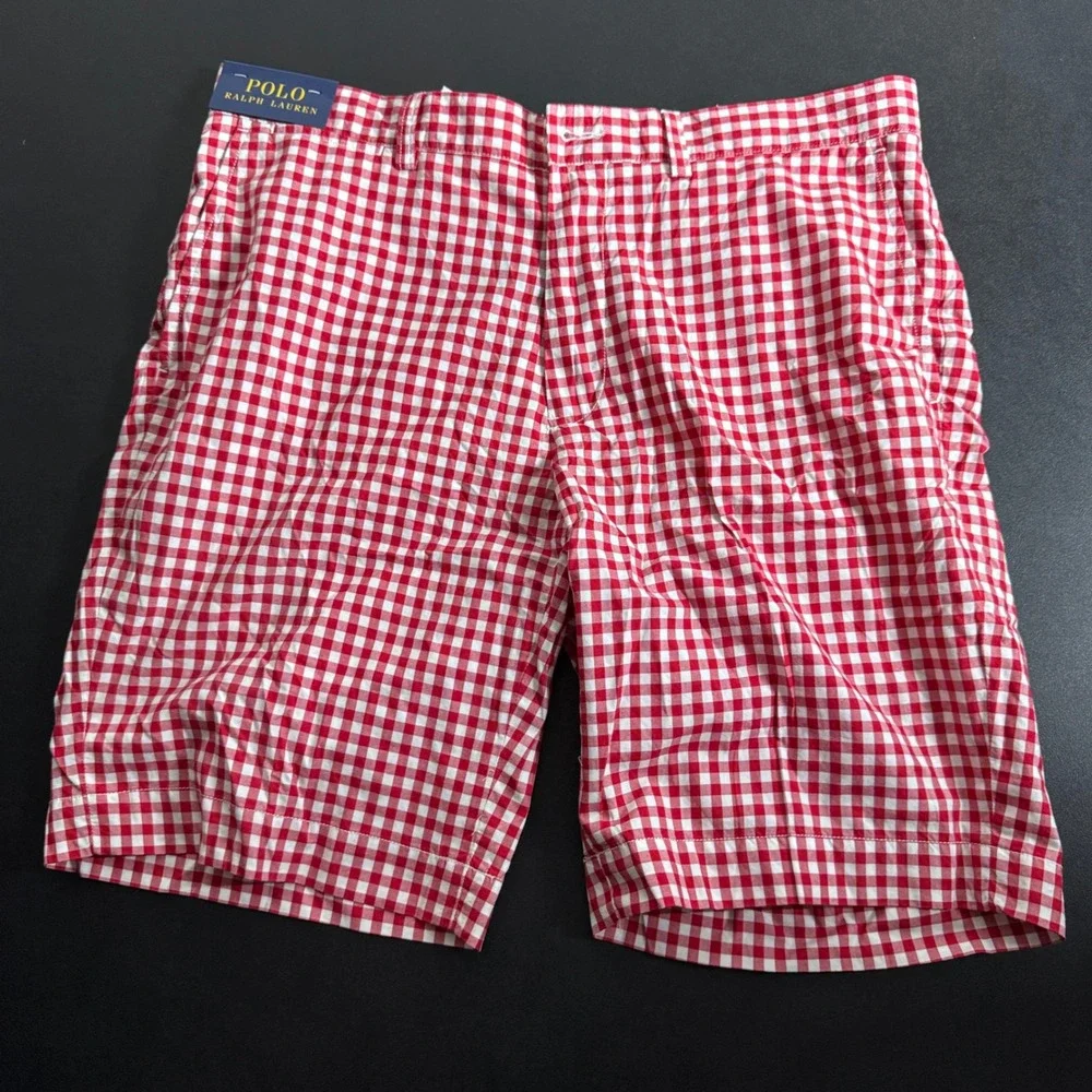 Polo Ralph Lauren Shorts Mens 35 Red White Gingham Cotton Chino Preppy
